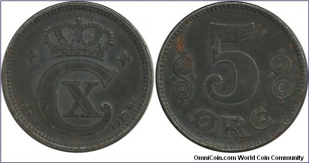 Denmark 5 Øre 1918(Fe)-Christian X