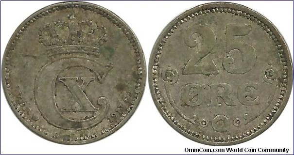 Denmark 25 Øre 1913-Christian X