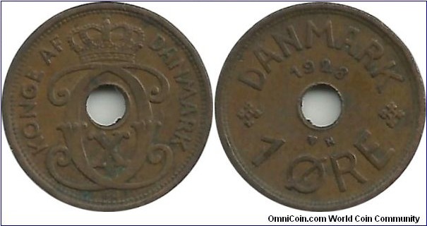 Denmark 1 Øre 1928-Christian X