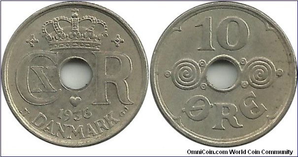 Denmark 10 Øre 1936-Christian X