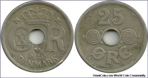 Denmark 25 Øre 1940-Christian X