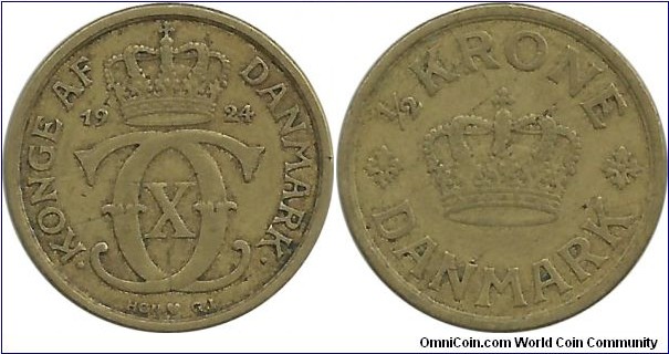Denmark ½ Krone 1924-Christian X