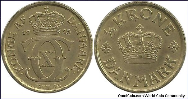 Denmark ½ Krone 1925-Christian X