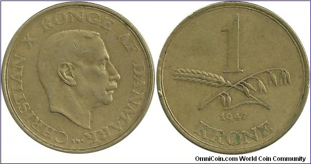 Denmark 1 Krone 1947-Christian X