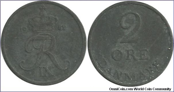 Denmark 2 Øre 1952-Frederik IX