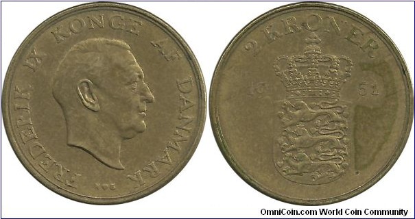 Denmark 2 Kroner 1951-Frederik IX