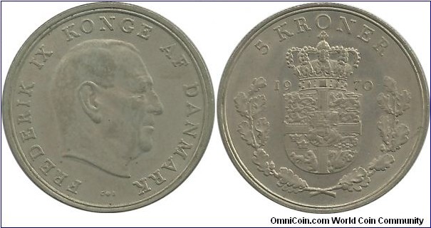 Denmark 5 Kroner 1970-Frederik IX