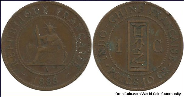 French IndoChina 1 Centime 1888A