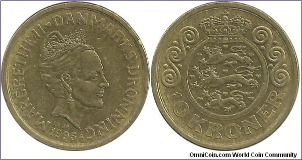 Denmark 10 Kroner 1995 - circulation coin