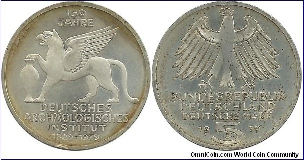 Germany 5 Deutsche Mark 1979J - 150th Anniversary, German Archeological Institute