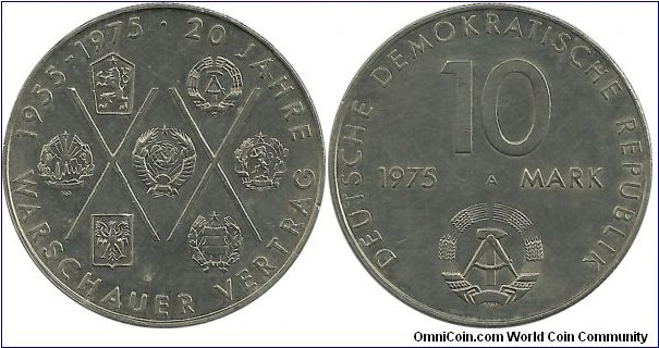 Germany-DDR  Comm 10 Mark 1975-20th Anniversary - Warsaw Pact