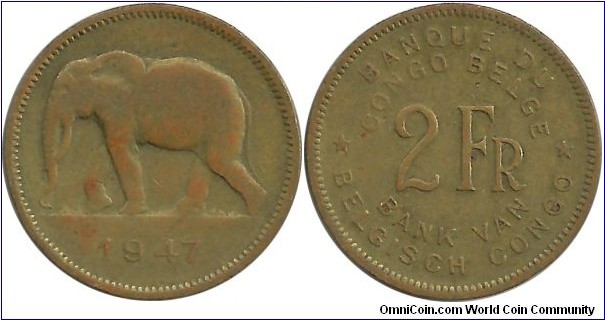 Congo-Belgian 2 Francs 1947