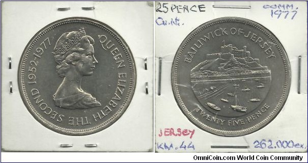 Jersey 25 Pence 1977-25th Anniversary of Queen Elizabeth II, 1952-1977