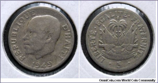 Haiti 5 centimes.
1949