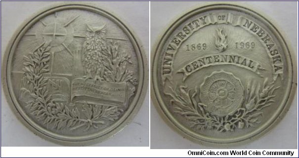 1869-1969 USA Nebraska Unicersary Medal by Medallic Art Co., New York. Silver: 1-1/2