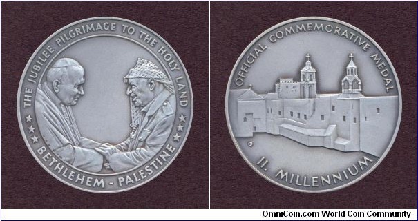 Jordan, Medallic Issue, A.D. 2000, Pewter, Matte, Commemoration of the Pope John Paul II Visit to Jerusalem.