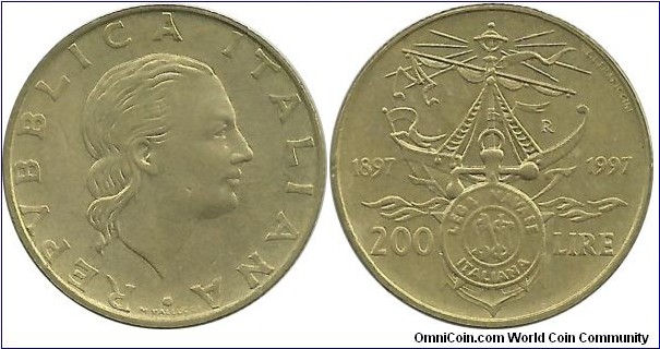 Italy 200 Lire 1997-Centennial of Italian Naval League