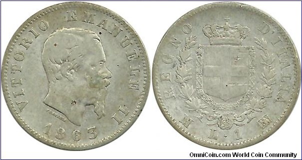 Italy-Kingdom 1 Lira 1863M