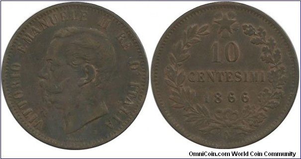 Italy-Kingdom 10 Centesimi 1866N (mint: Napoli)