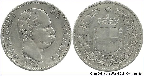 Italy-Kingdom 1 Lira 1886R (mint: Roma)