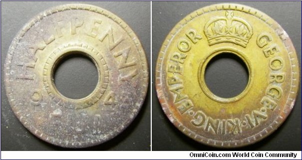 Fiji 1942 half penny. Some type of corrosion.  