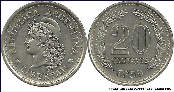 Argentina 20 Centavos 1959