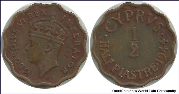 Cyprus-British ½ Piastre 1944