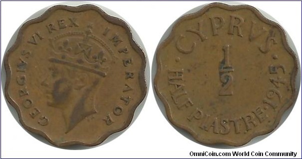 Cyprus-British ½ Piastre 1945