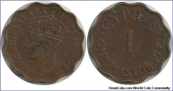 Cyprus-British 1 Piastre 1945