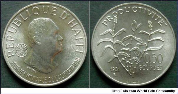 Haiti 50 centimes (0,50 gourdes) 1981 (R) World Food Day.
F.A.O. issue.
Mintage: 15.000 pieces.