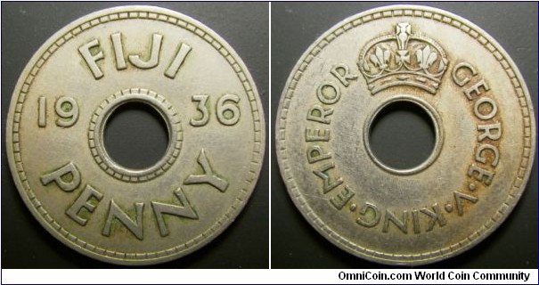 Fiji 1936 1 penny under George V. 