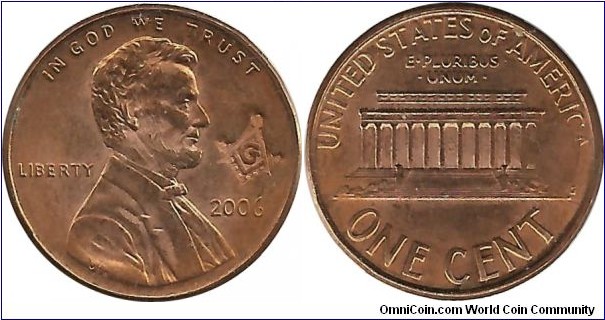 USA luck 1 Cent 2006 (a masonic emblem is struck)