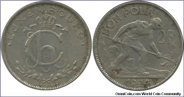 Luxembourg 2 Francs 1924