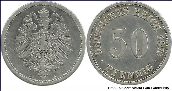 Germany-Empire 50 Pfennig 1876A