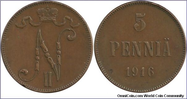 Finland-Russia 5 Pennia 1916