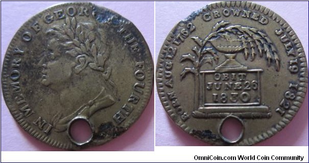 small brass token in memory of George IV