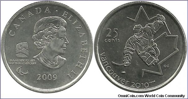 Canada 25 Cents 2009-Vancouver 2010-Ice Sledge Hockey