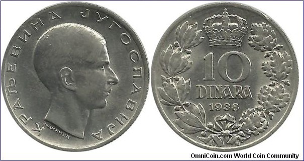 Yugoslavia-Kingdom 10 Dinara 1938