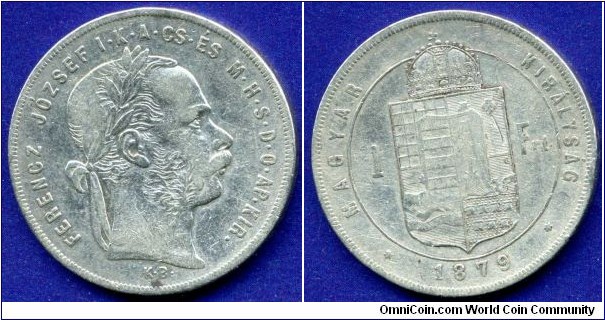 1 Forint (Florin, Gulden).
Austro-Hungary Empire.
Аукутся Josef I (1848-1916).
*KB* - Kremnitz mint.
Mintage 25,755,927 units.


Ag900f. 12,3457gr.