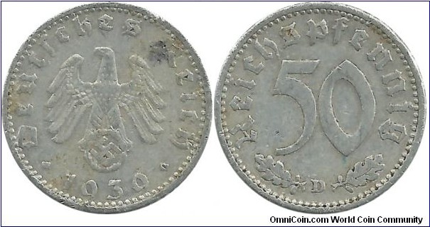 Germany-Nazi 50 Reichspfennig 1939D