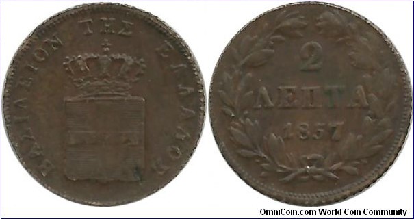 GreeceKingdom 2 Lepta 1857
King Othon I (1832-1862)