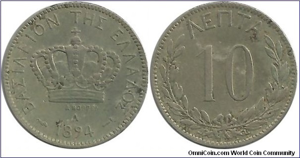 GreeceKingdom 10 Lepta 1894A
King George I(1863-1913)