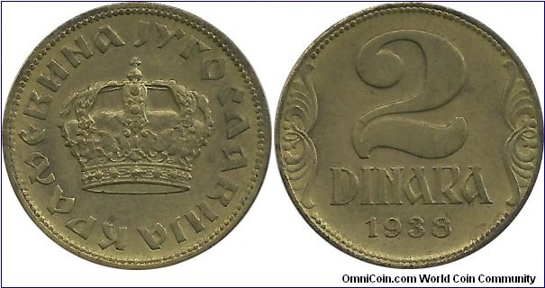 Yugoslavia-Kingdom 2 Dinara 1938