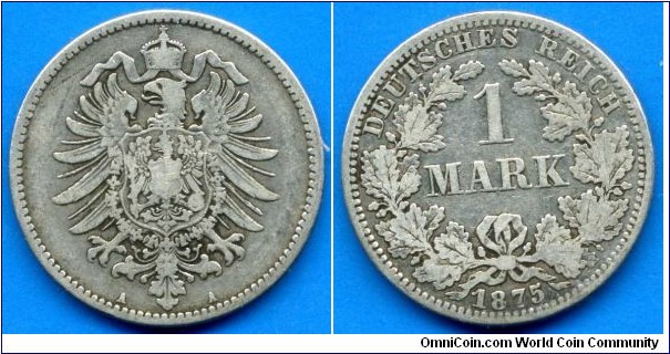 1 Mark.
German Empire.
*A* - Berlin mint.
Mintage 30,340,000 units.


Ag900f. 5,55gr.