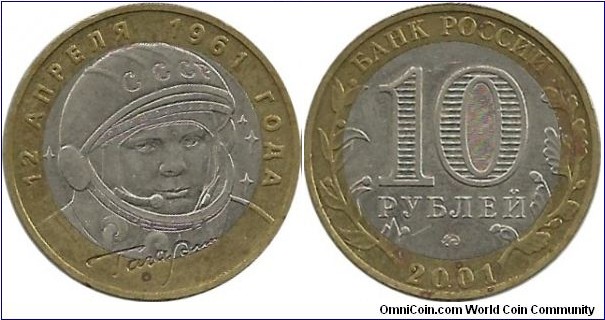 RussiaComm 10 Ruble 2001-Yuri Gagarin