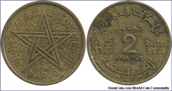Morocco 2 Francs AH1364-1945