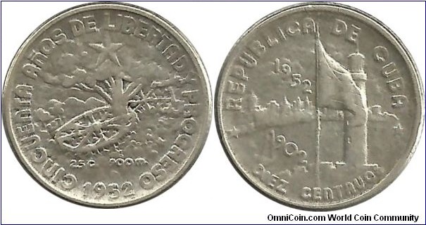Cuba 10 Centavos 1952 - 50th Year of Independence
