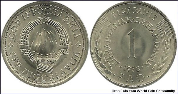 Yugoslavia-SFR 1 Dinar 1976-FAO