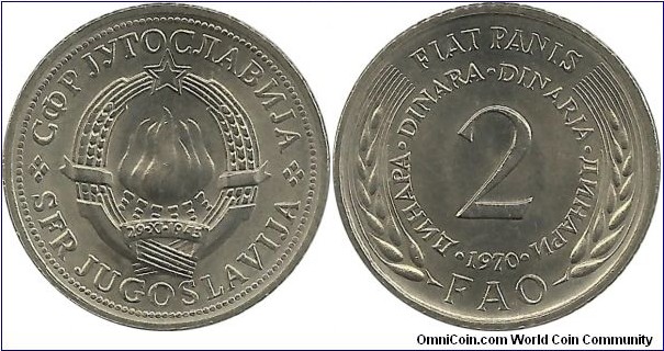 Yugoslavia-SFR 2 Dinara 1970-FAO
