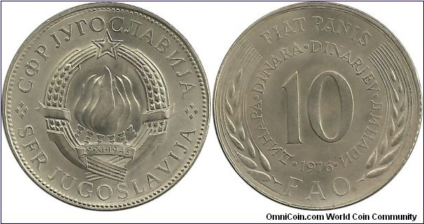 Yugoslavia-SFR 10 Dinara 1976-FAO